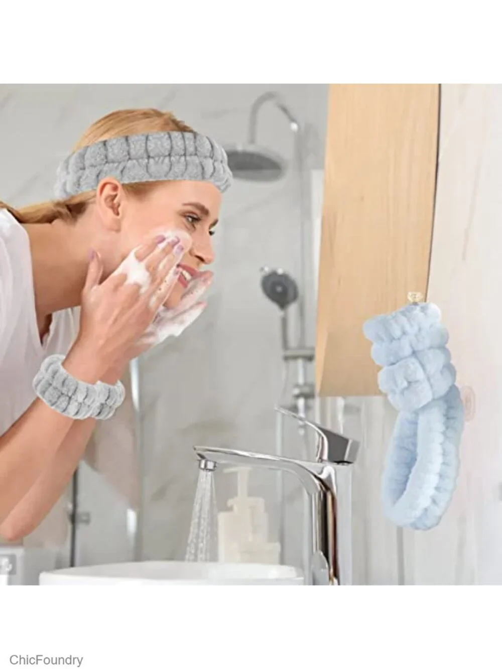 Microfiber Spa Headband Set with Wristbands for Washing Face Makeup
